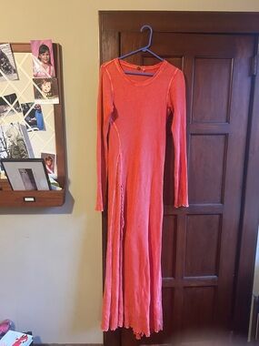 Women’s Free People  Long Ribbed Maxi Dress - Coral Pink